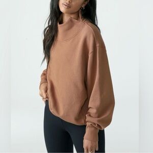 Joah Brown French Terry Split Turtleneck Sweatshirt – Terracotta, Oversized, OS